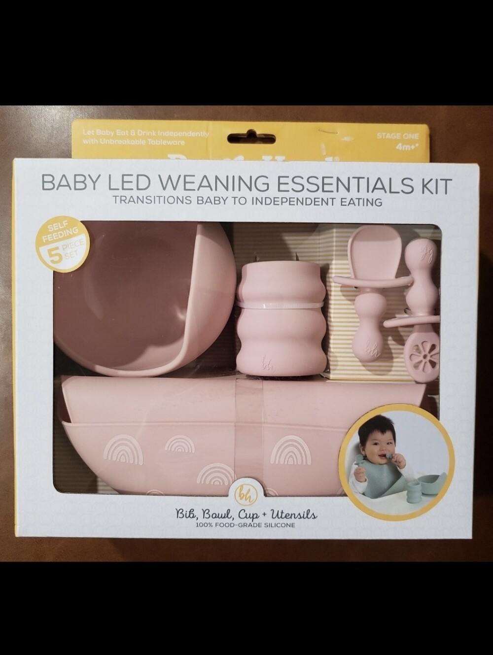 Pink Self Feeding 5 pc Set Bib Bowl Cup Utensil BooginHead 4+month BPA free NEW